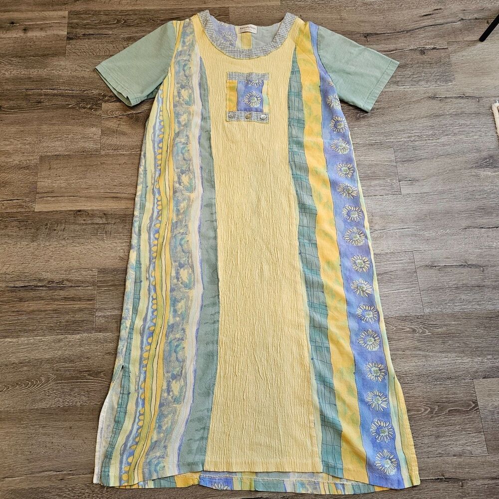 Naturally Yours Hawaii Vintage Patchwork Pastel Dress L Cottagecore Easter Beach - Picture 3 of 11